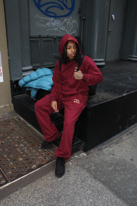 BURGUNDY AM SWEATSUIT / SHORT SET